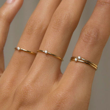 Mini Solitaire Ring in 14K Gold or White Gold over Sterling Silver - Moissanite or Simulated Stone - Dainty Ring - Promise Ring