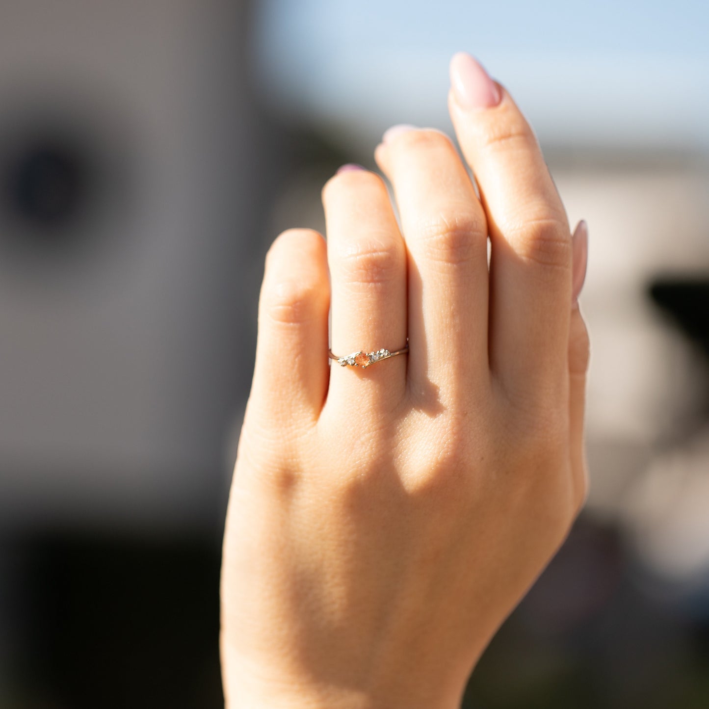 Minimalist Sunstone Promise Ring – Sterling Silver