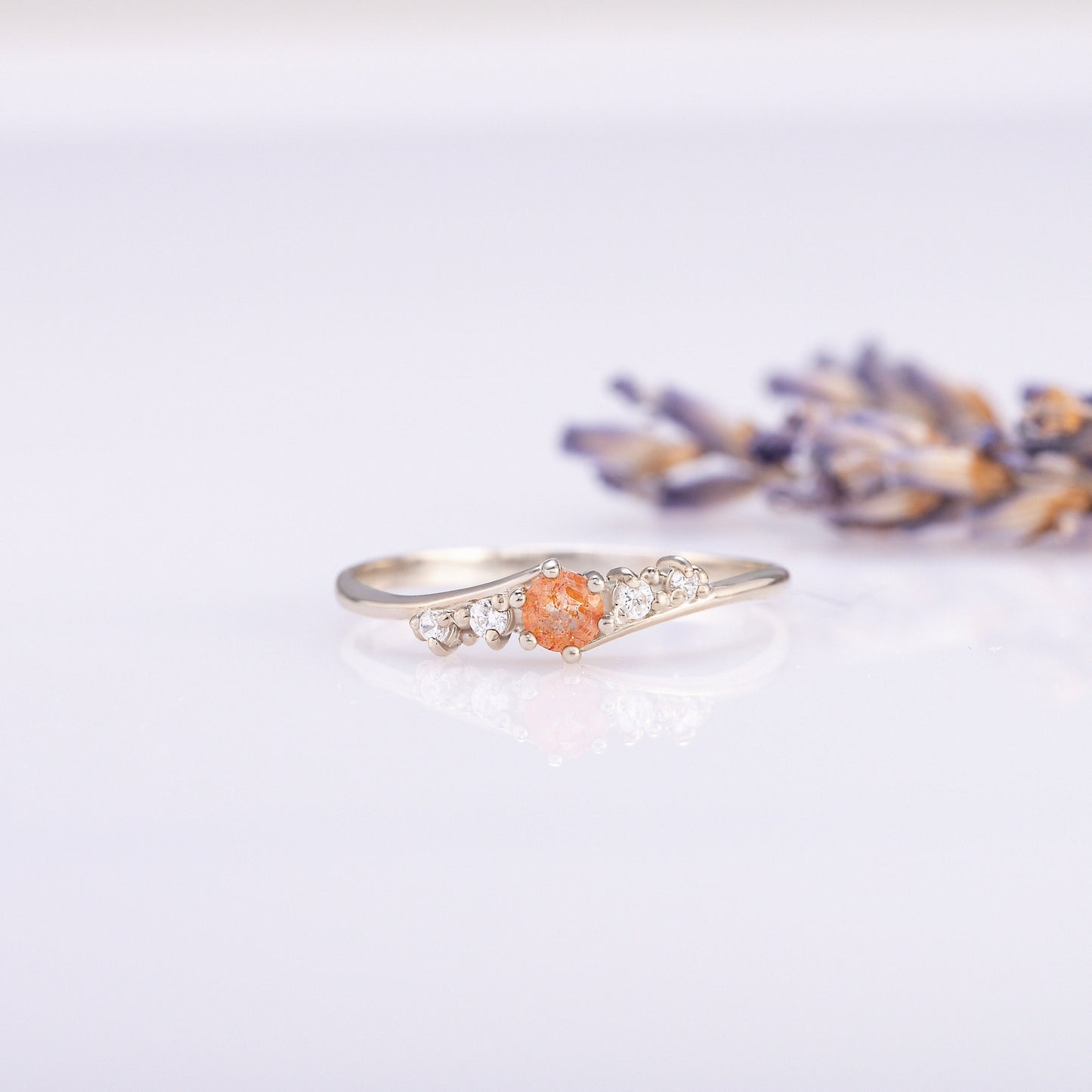 Minimalist Sunstone Promise Ring – Sterling Silver