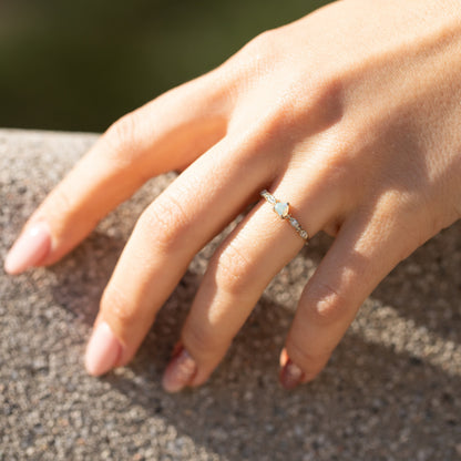 Heart Opal Promise Ring for Her – Minimalist Silver Ring