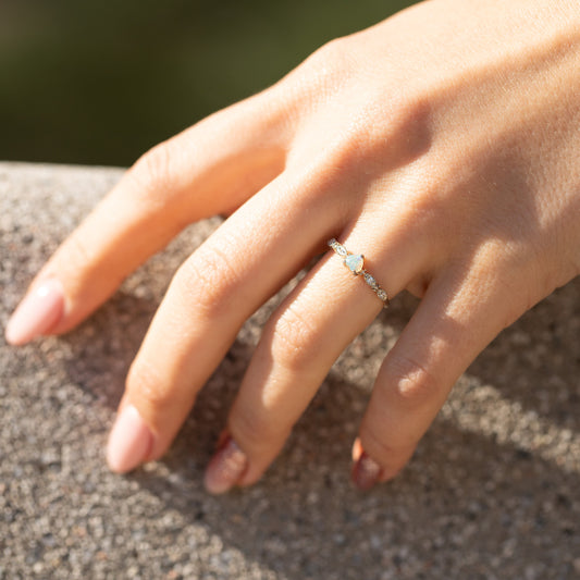 Heart Opal Promise Ring for Her – Minimalist Silver Ring