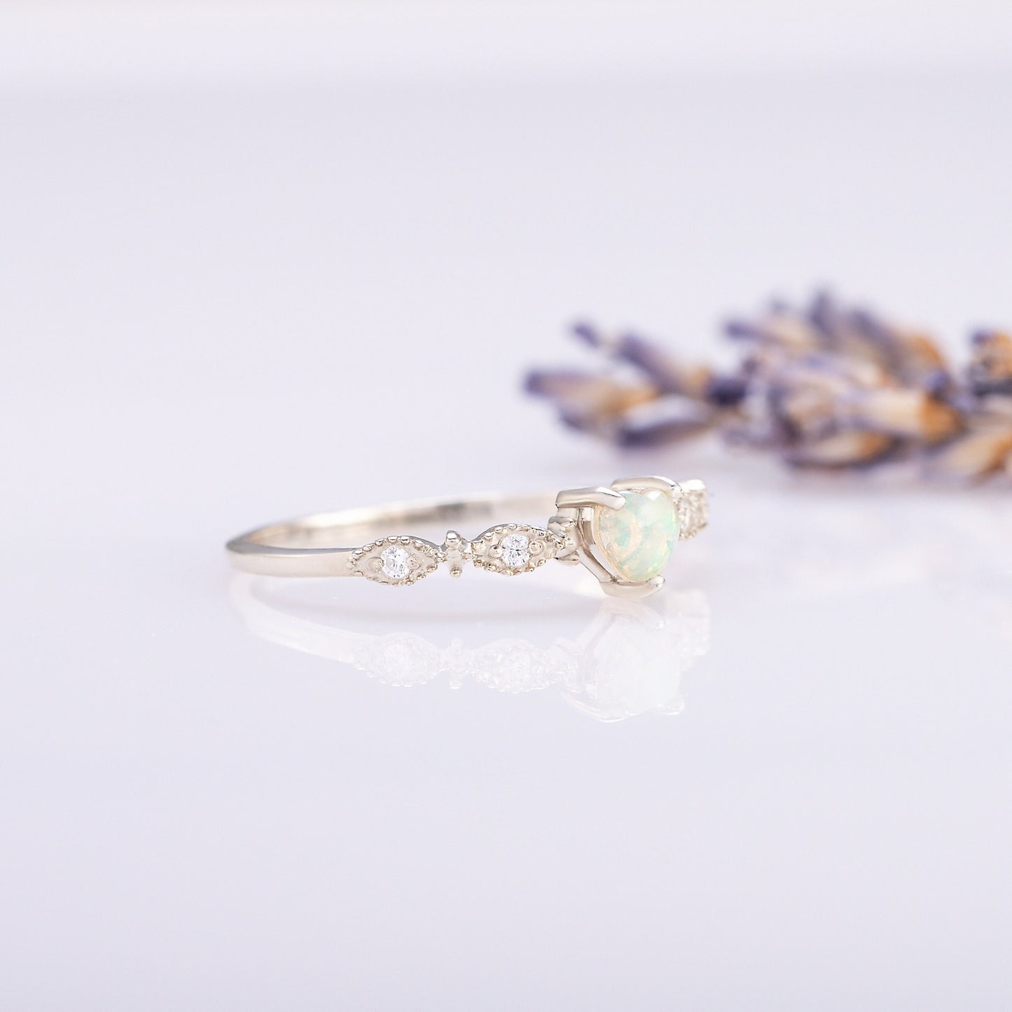 Heart Opal Promise Ring for Her – Minimalist Silver Ring