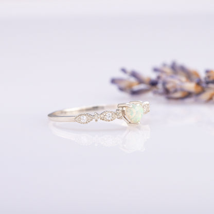 Heart Opal Promise Ring for Her – Minimalist Silver Ring