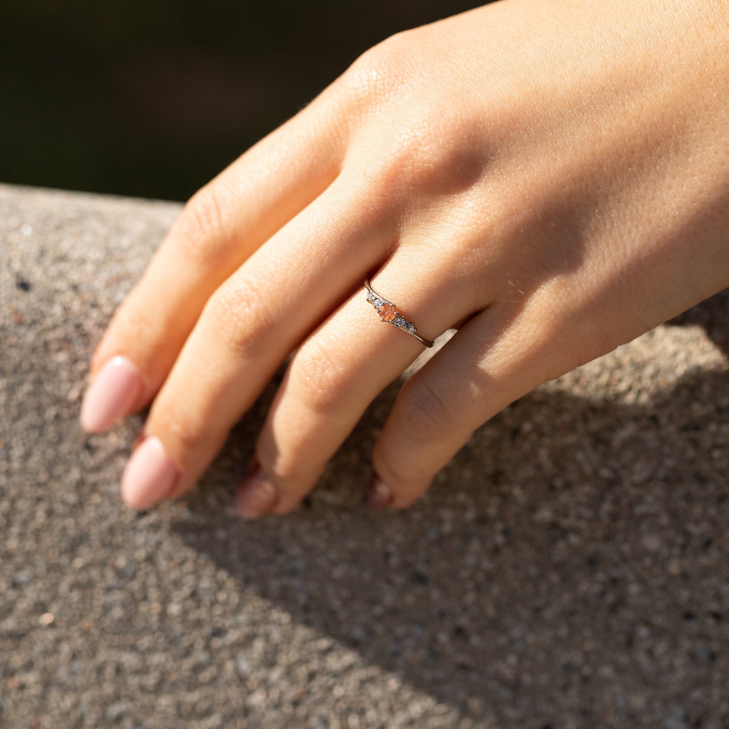 Minimalist Sunstone Promise Ring – Sterling Silver