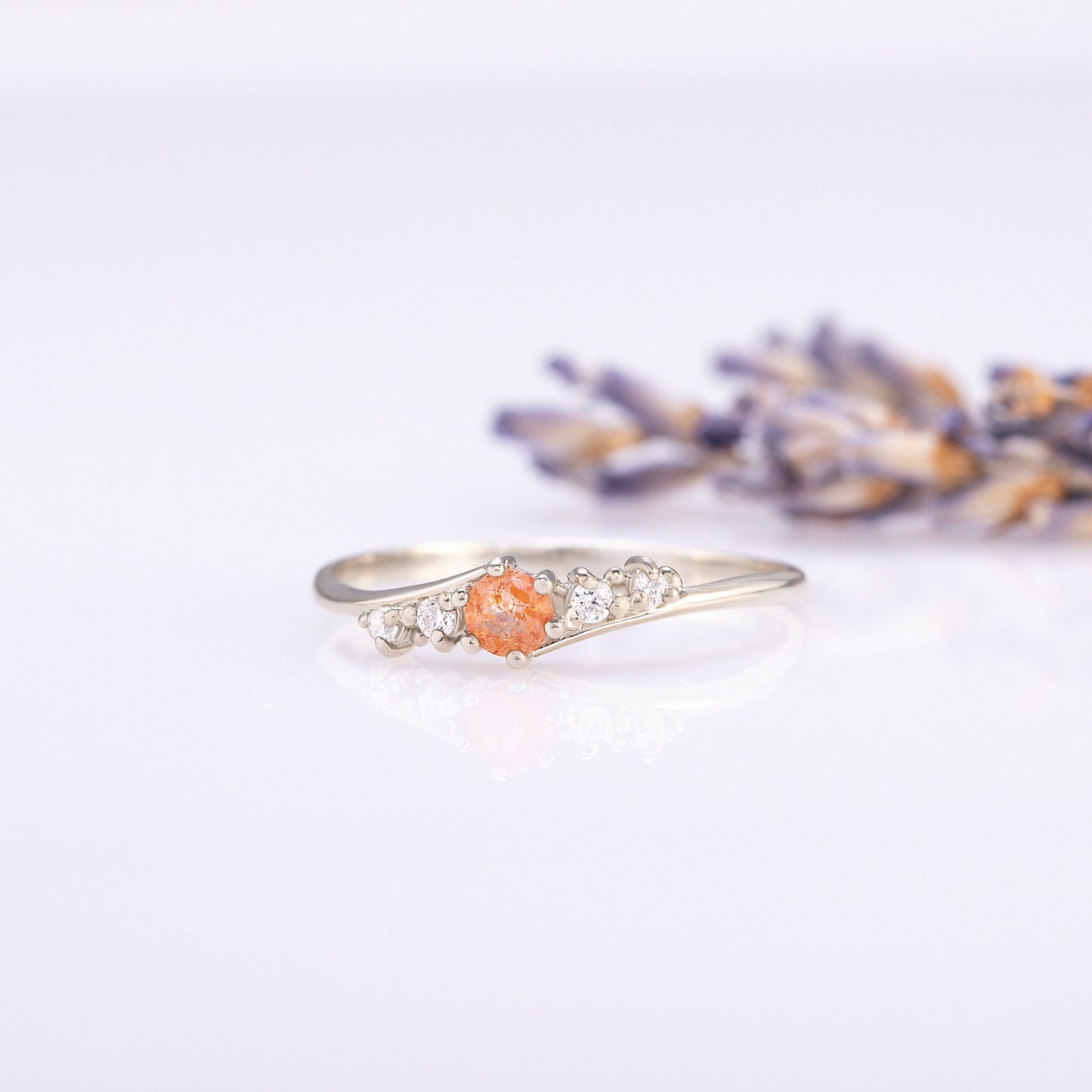 Minimalist Sunstone Promise Ring – Sterling Silver