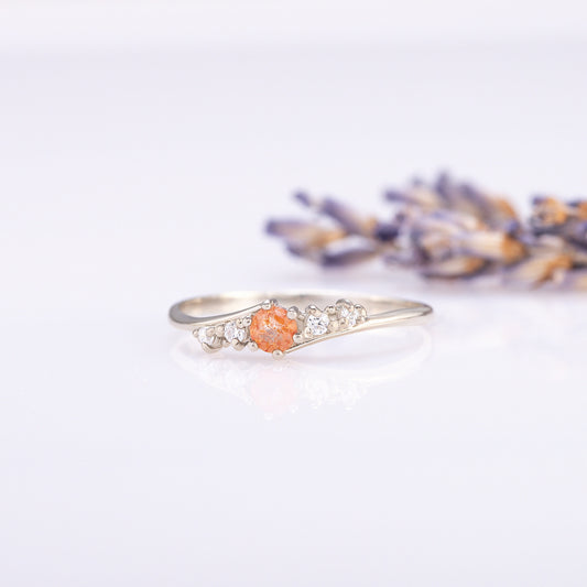 Minimalist Sunstone Promise Ring – Sterling Silver
