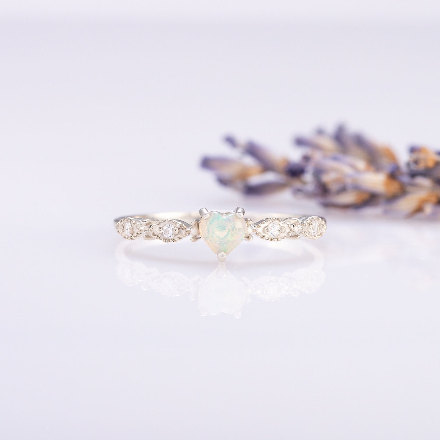 Heart Opal Promise Ring for Her – Minimalist Silver Ring