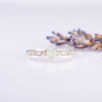 Heart Opal Promise Ring for Her – Minimalist Silver Ring
