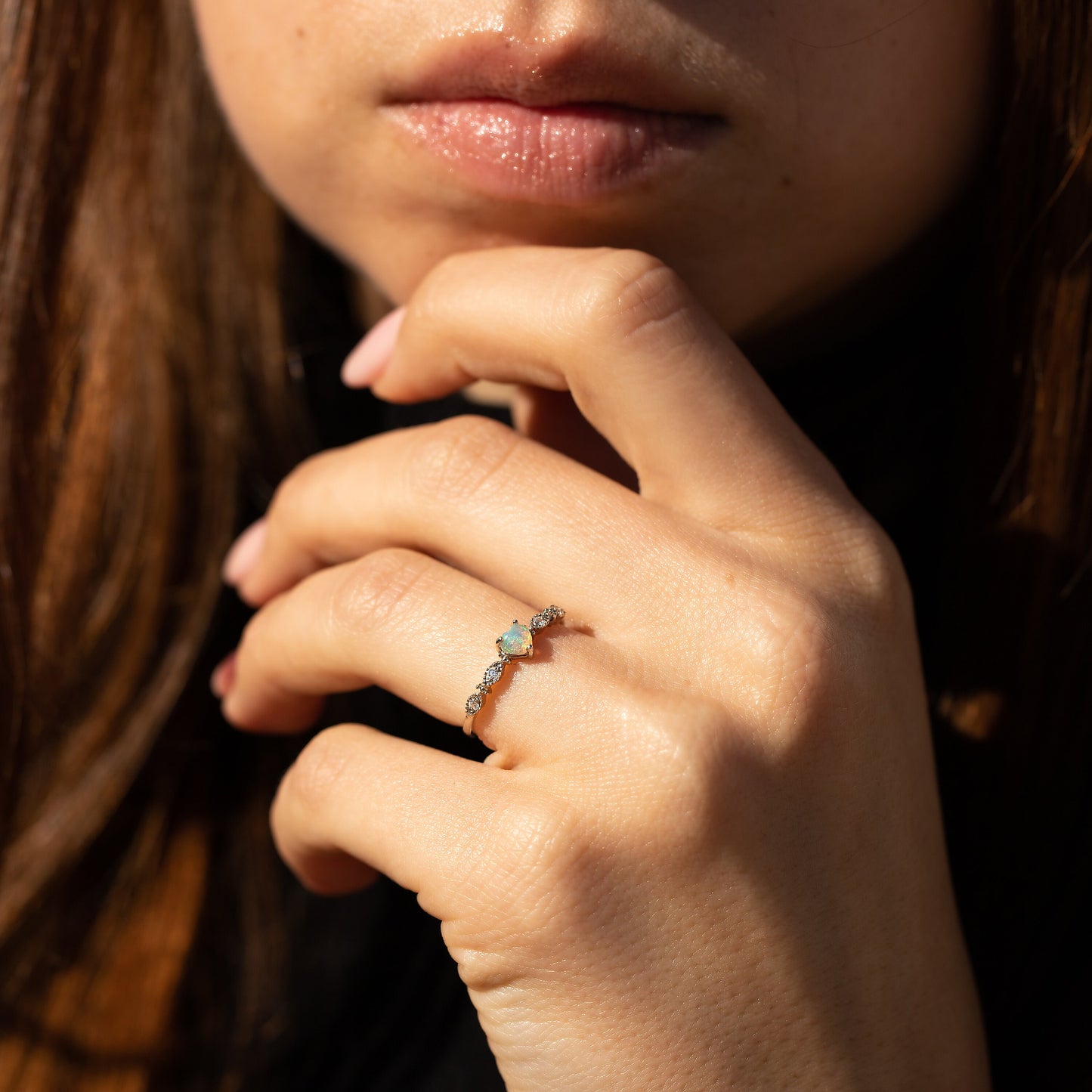 Heart Opal Promise Ring for Her – Minimalist Silver Ring
