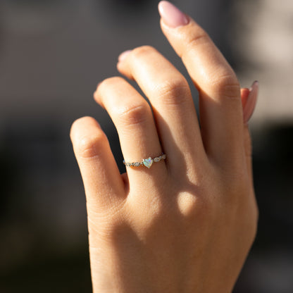 Heart Opal Promise Ring for Her – Minimalist Silver Ring