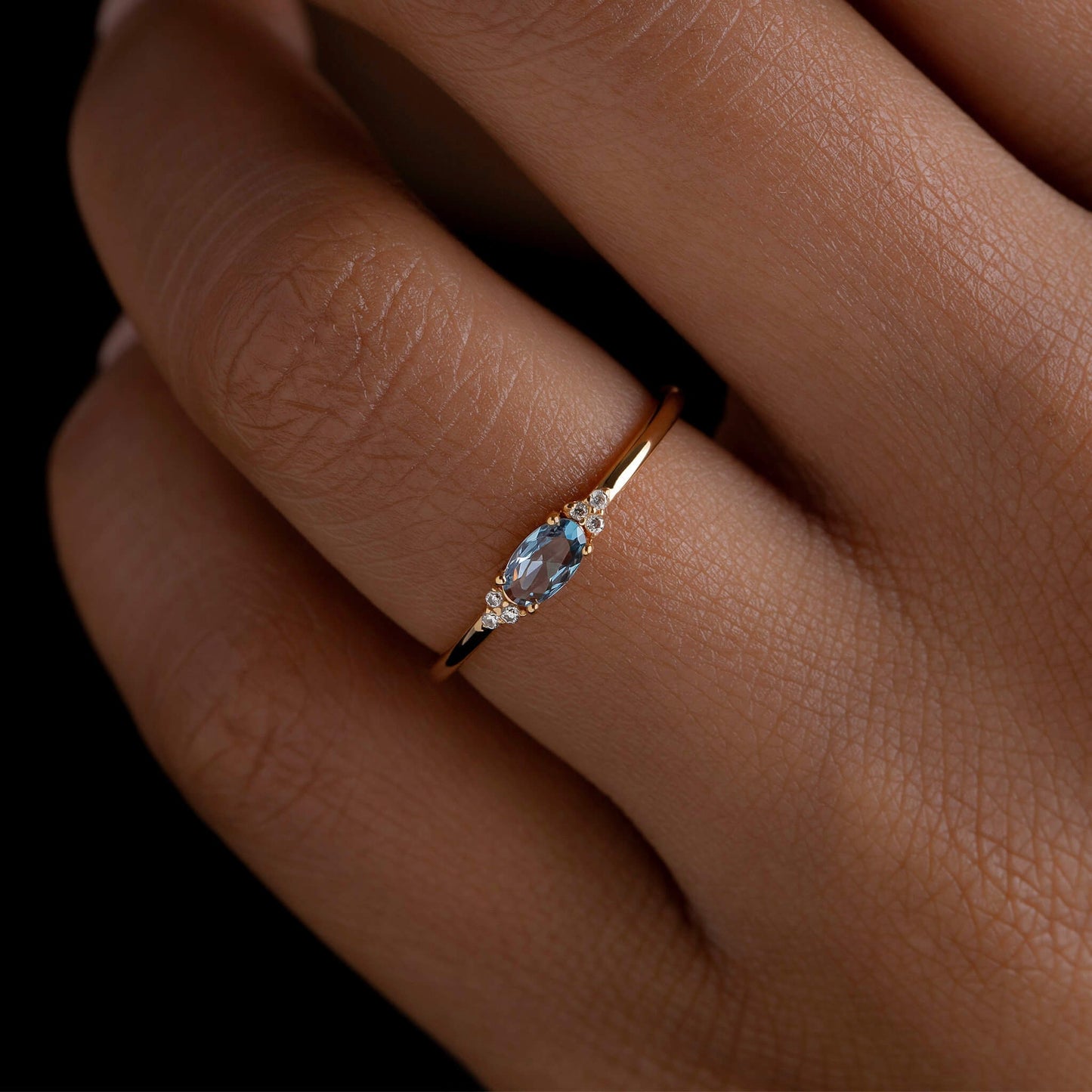 Minimal Oval Cut ring - Teal Blue stone or Clear CZ Stone - Dainty Stacking Ring