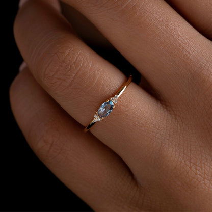 Minimal Oval Cut ring - Teal Blue stone or Clear CZ Stone - Dainty Stacking Ring
