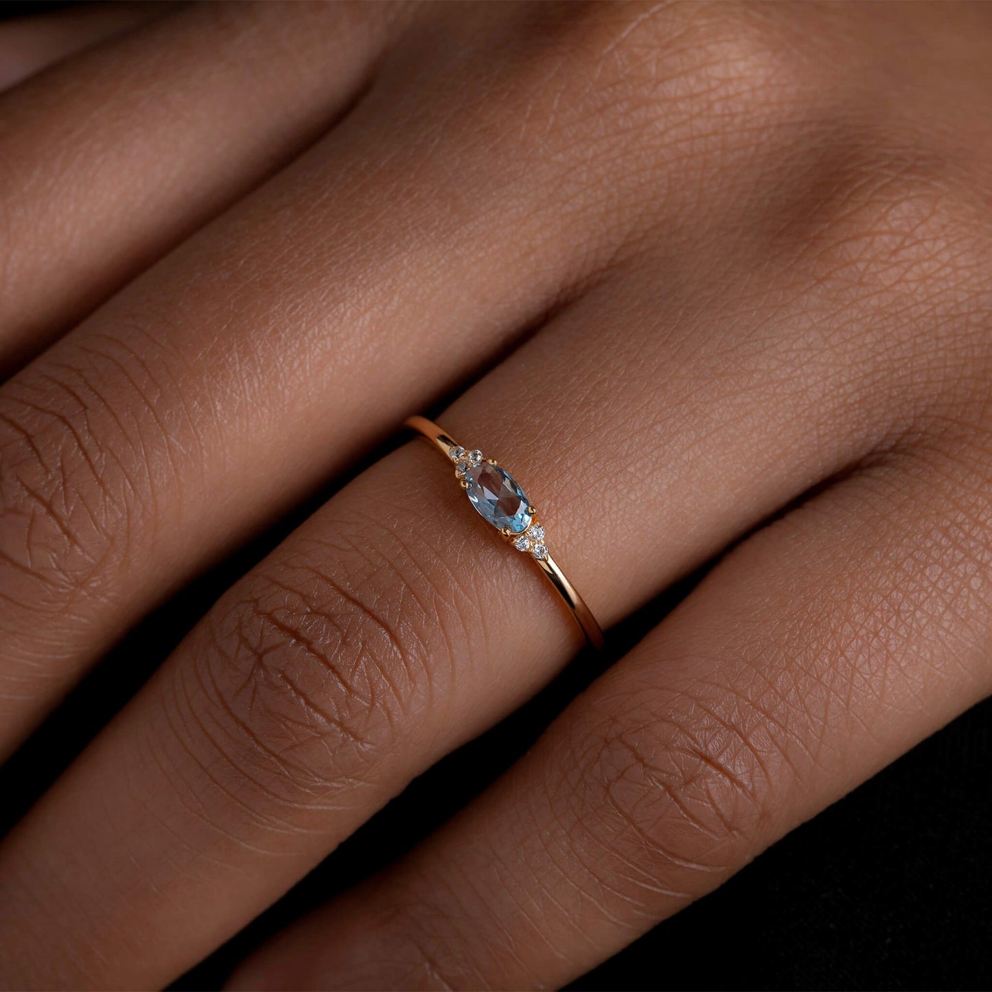 Minimal Oval Cut ring - Teal Blue stone or Clear CZ Stone - Dainty Stacking Ring