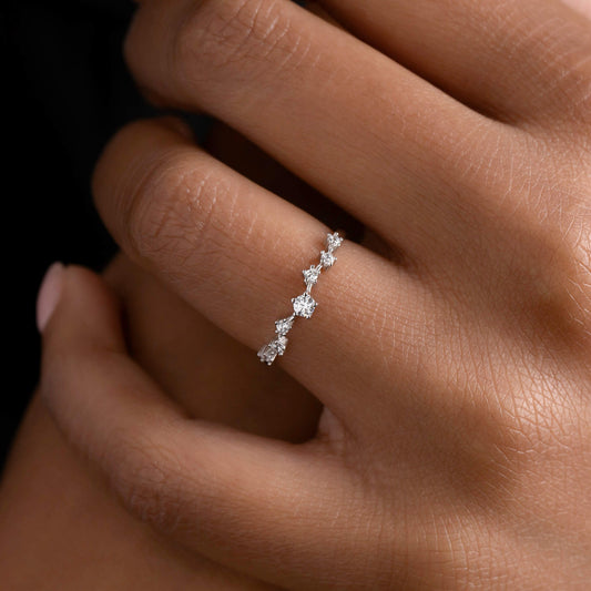 Dainty Scattered band - Sterling Silver Minimalist Ring - Cluster Stones - Perfect Stacking Ring