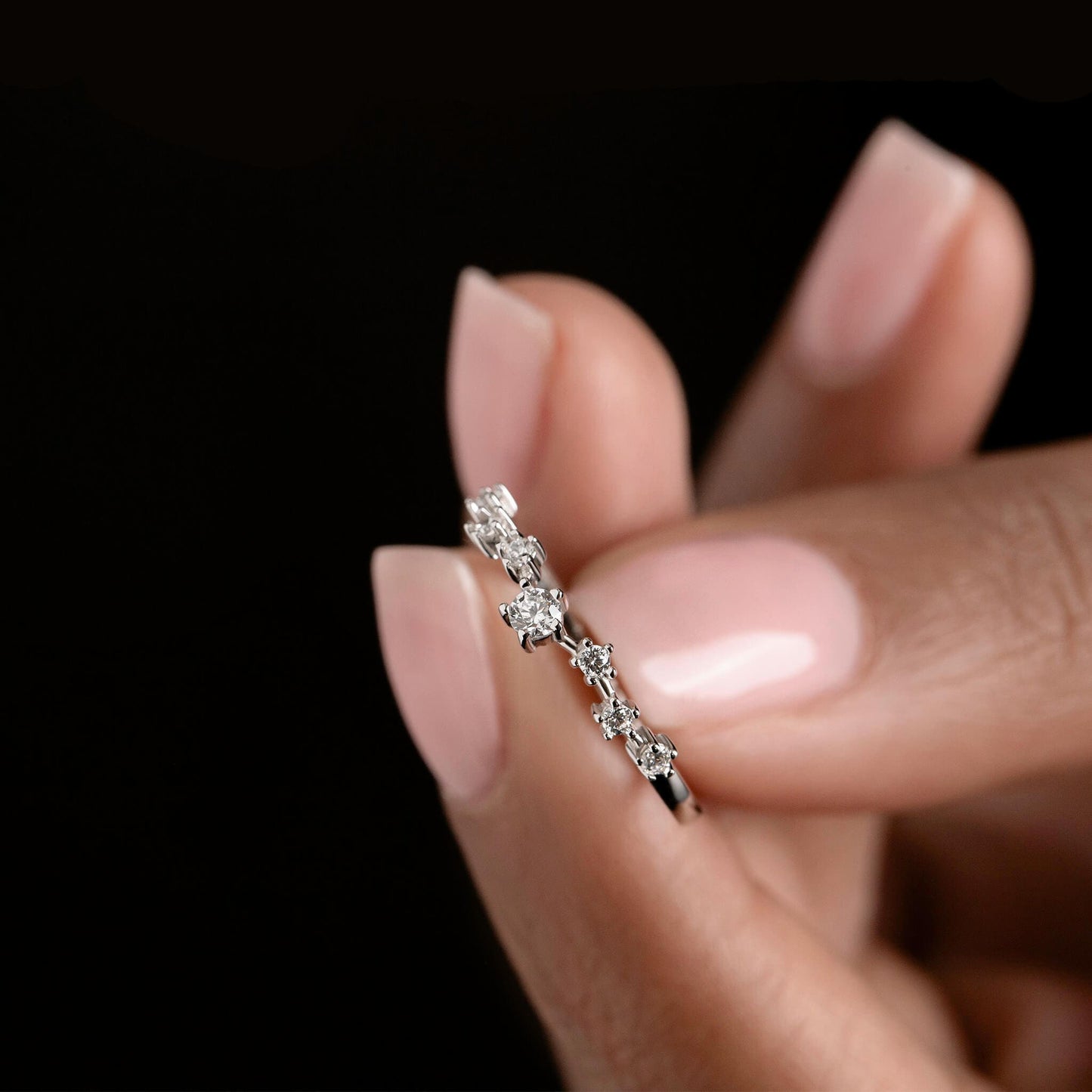 Dainty Scattered band - Sterling Silver Minimalist Ring - Cluster Stones - Perfect Stacking Ring