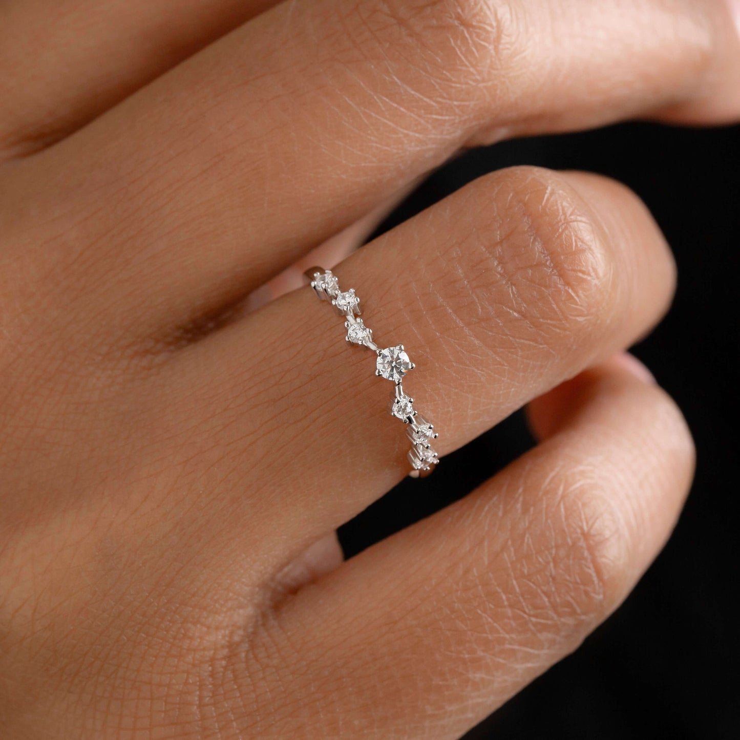 Dainty Scattered band - Sterling Silver Minimalist Ring - Cluster Stones - Perfect Stacking Ring