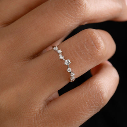 Dainty Scattered band - Sterling Silver Minimalist Ring - Cluster Stones - Perfect Stacking Ring