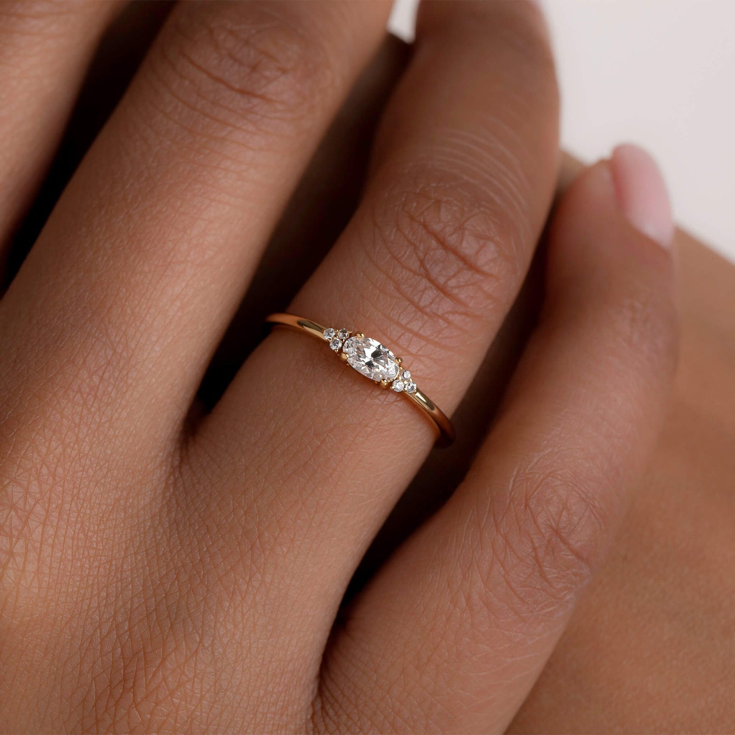 Minimal Oval Cut ring - Teal Blue stone or Clear CZ Stone - Dainty Stacking Ring
