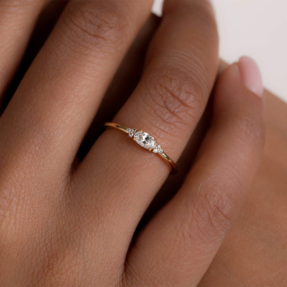 Minimal Oval Cut ring - Teal Blue stone or Clear CZ Stone - Dainty Stacking Ring