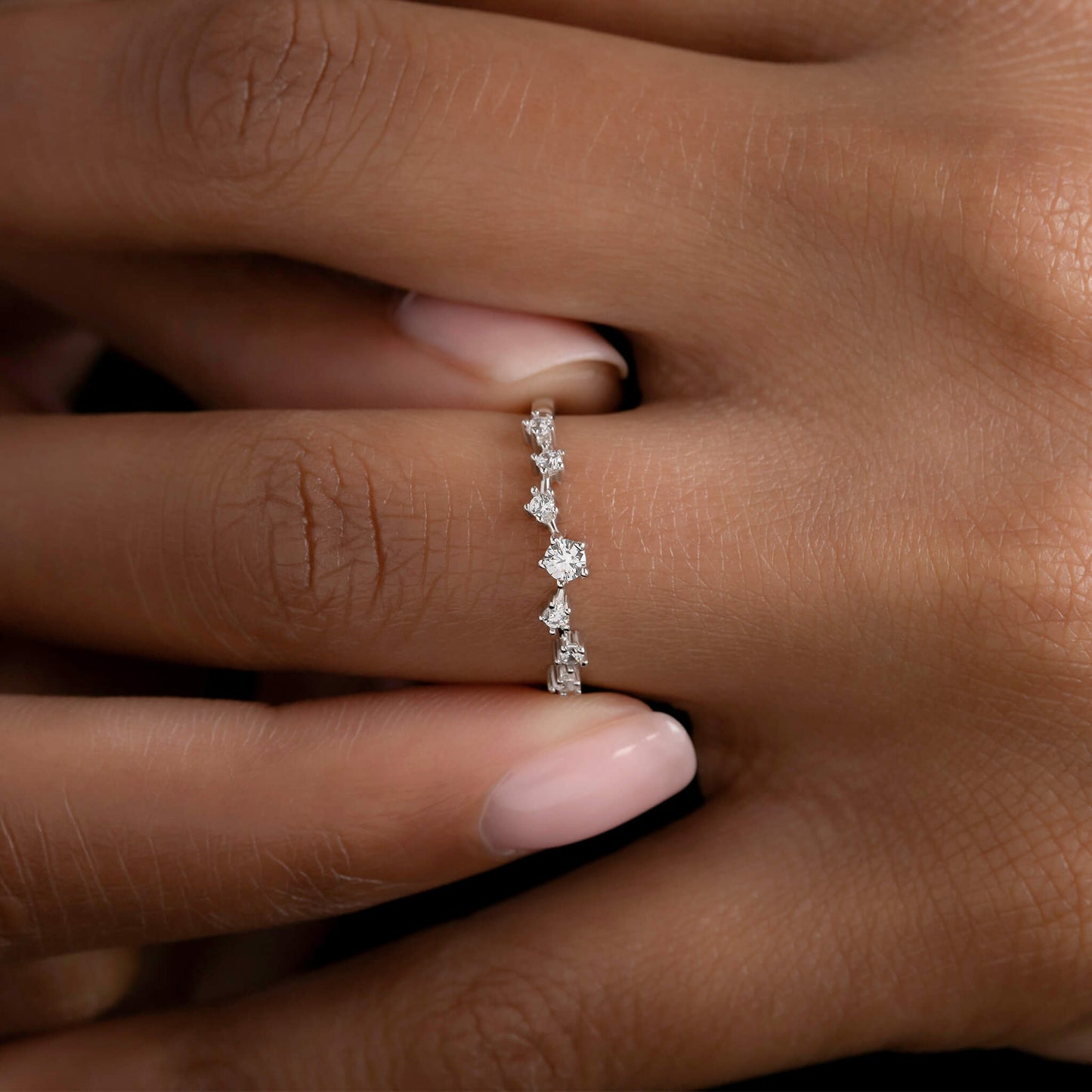 Dainty Scattered band - Sterling Silver Minimalist Ring - Cluster Stones - Perfect Stacking Ring