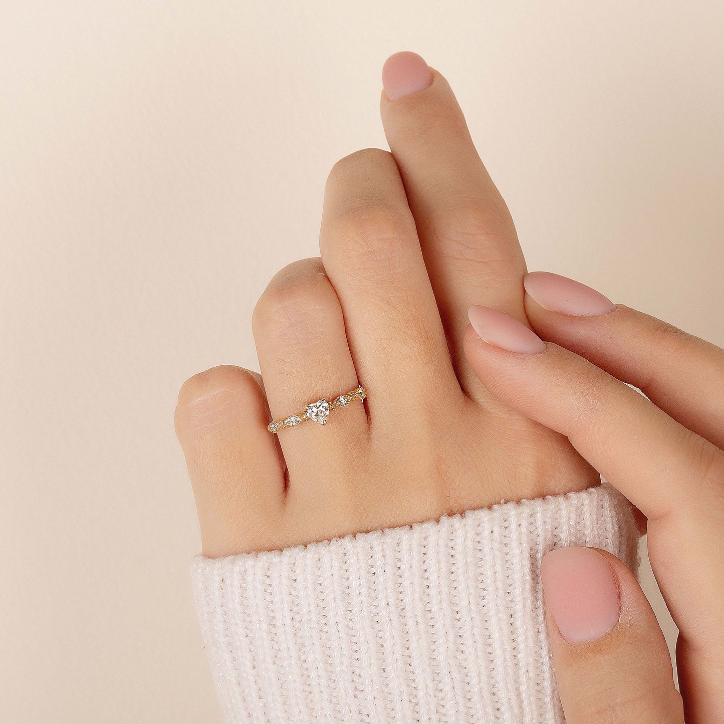 Dainty 14K Gold Heart Promise Ring for Her
