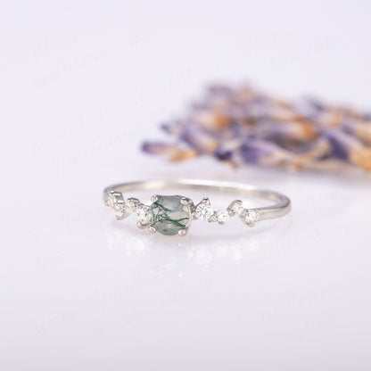 Round Green Moss Agate Ring for Her