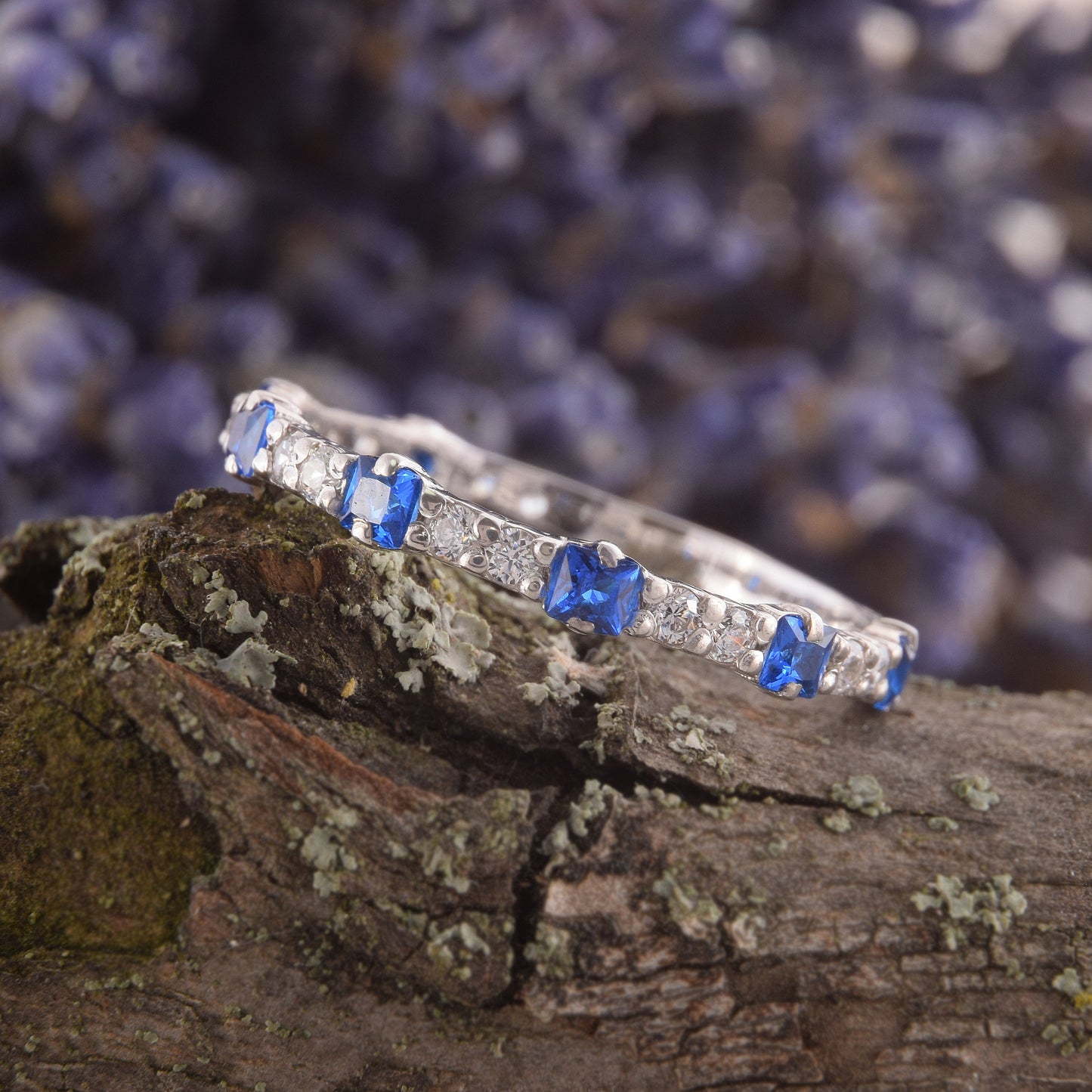 Blue Sapphire Wedding Band – Sterling Silver
