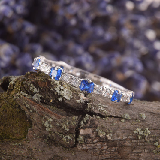 Blue Sapphire Wedding Band – Sterling Silver