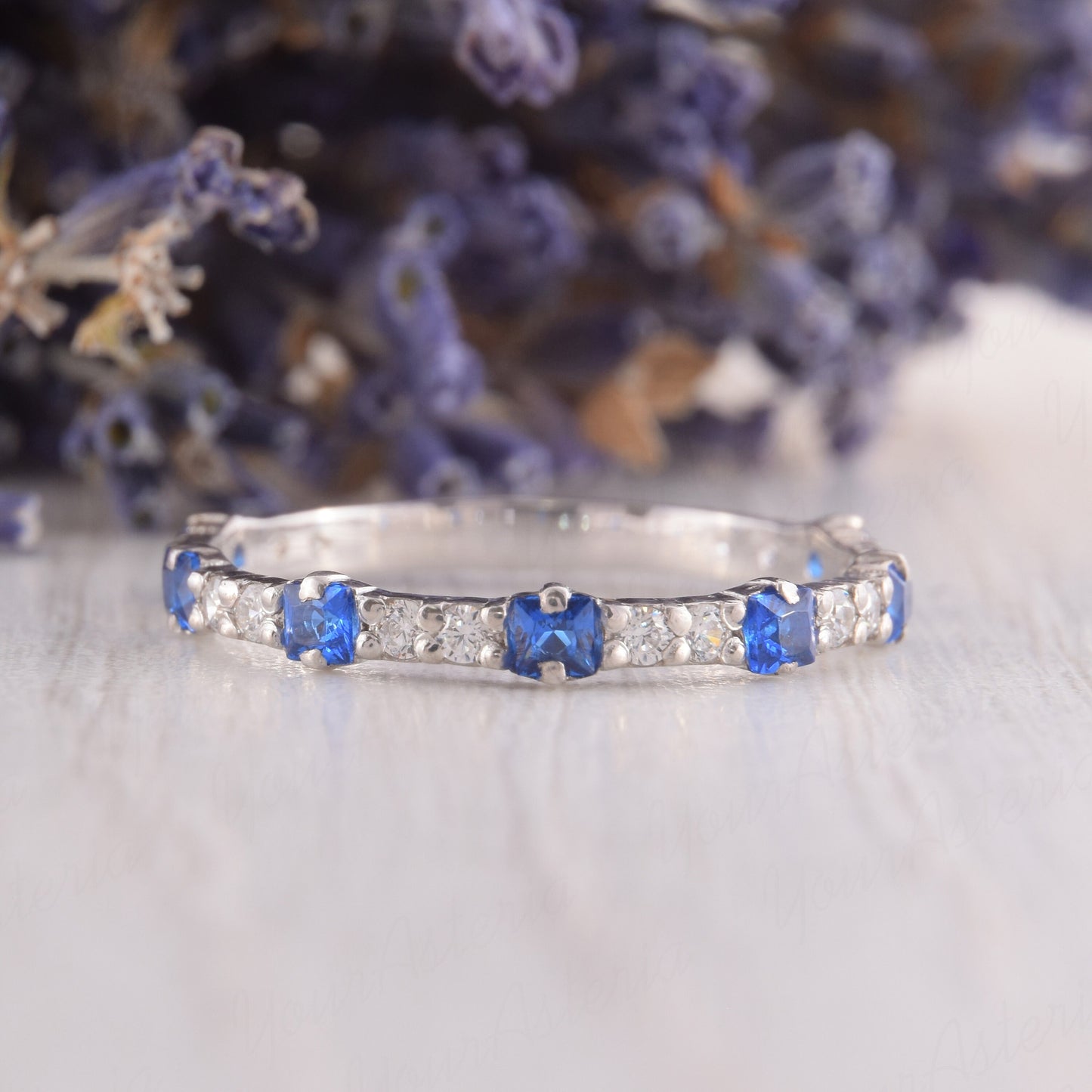 Blue Sapphire Wedding Band – Sterling Silver