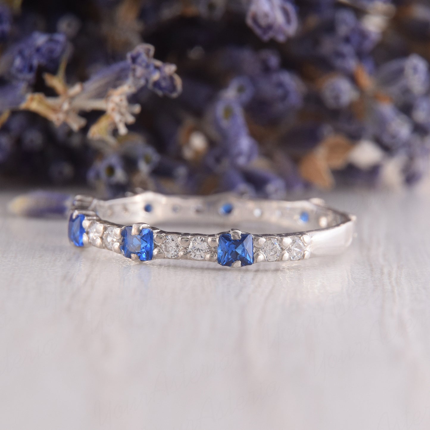 Blue Sapphire Wedding Band – Sterling Silver