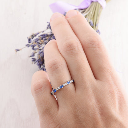 Blue Sapphire Wedding Band – Sterling Silver