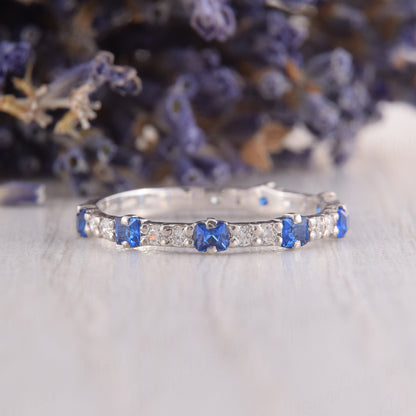 Blue Sapphire Wedding Band – Sterling Silver