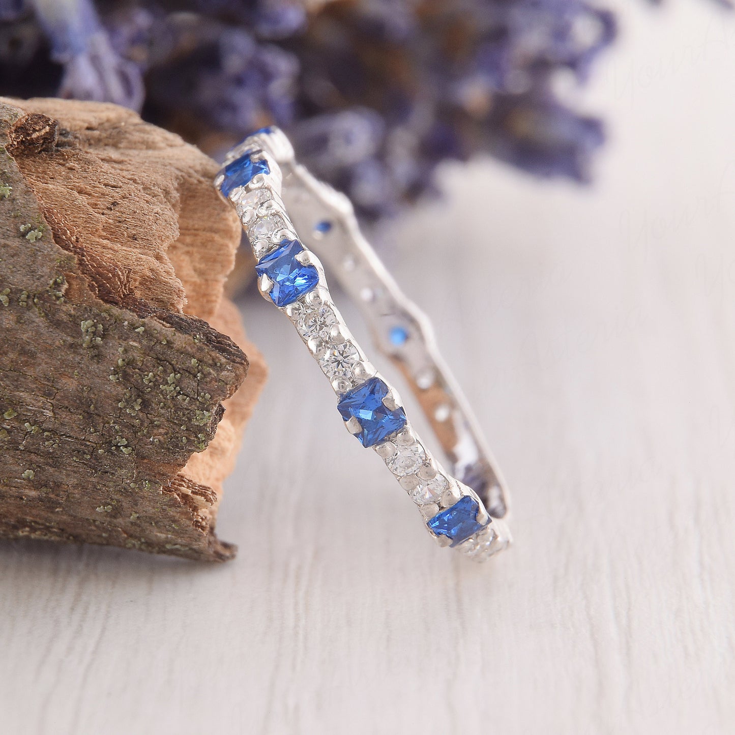 Blue Sapphire Wedding Band – Sterling Silver