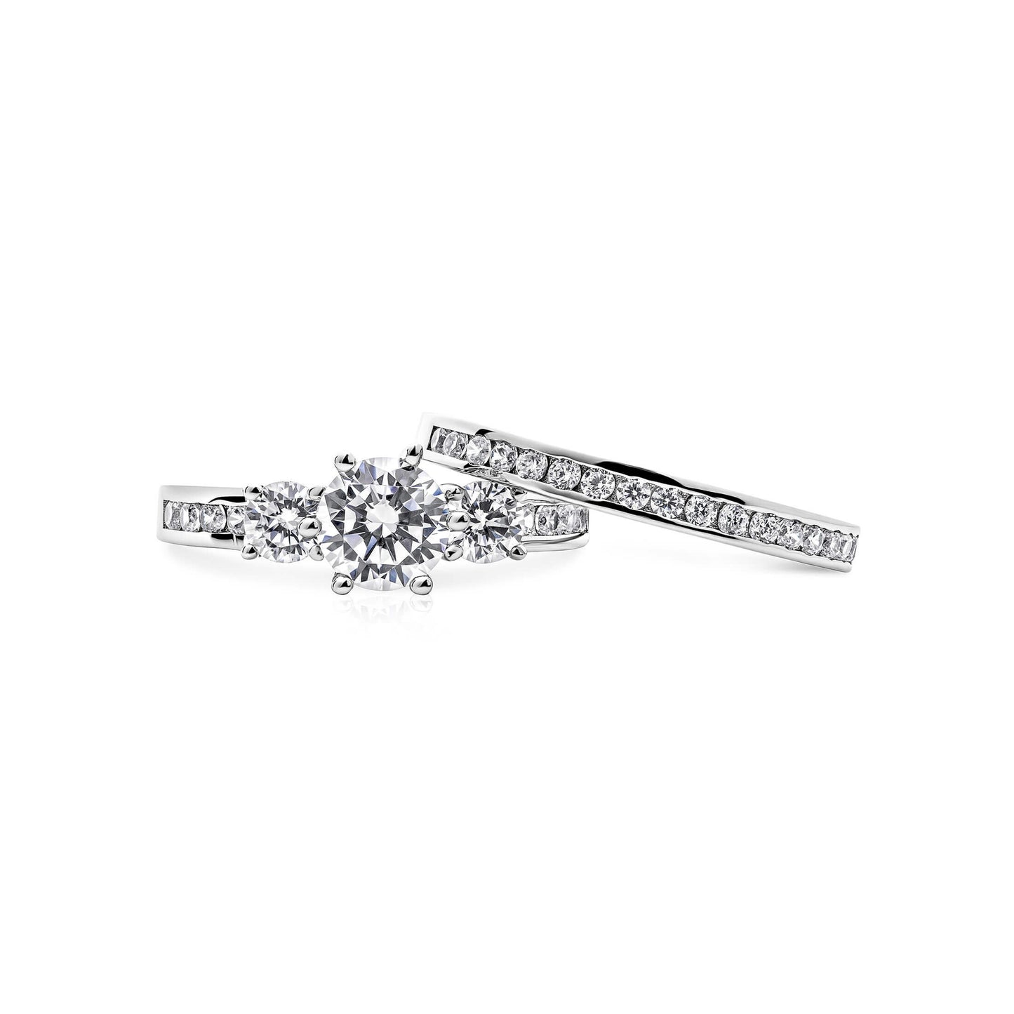 Wedding Set Ring with Band in Rhodium over Sterling Silver
