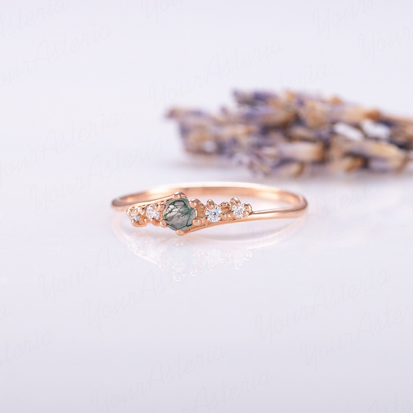 Rose Gold Moss Agate Promise Ring for Her