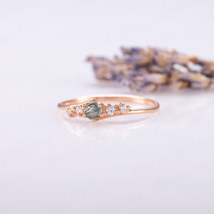 Rose Gold Moss Agate Promise Ring for Her