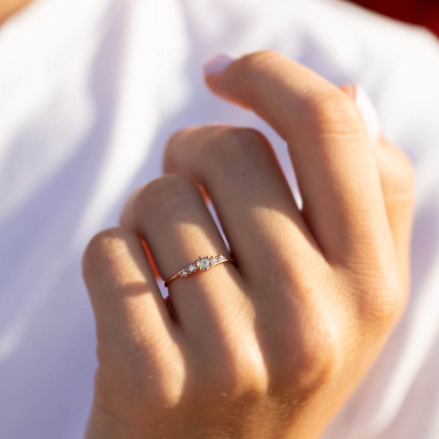 Rose Gold Moss Agate Promise Ring for Her