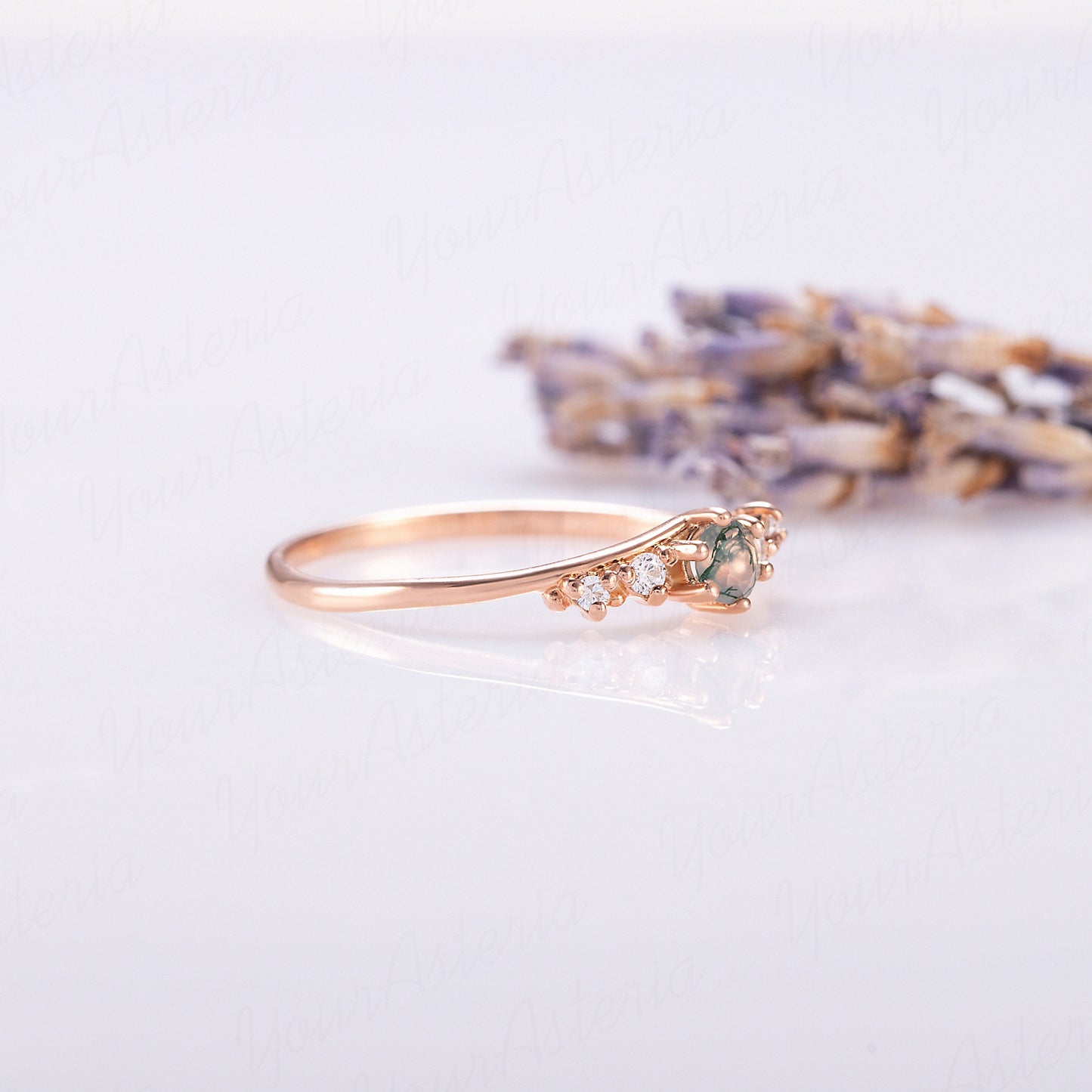 Rose Gold Moss Agate Promise Ring for Her