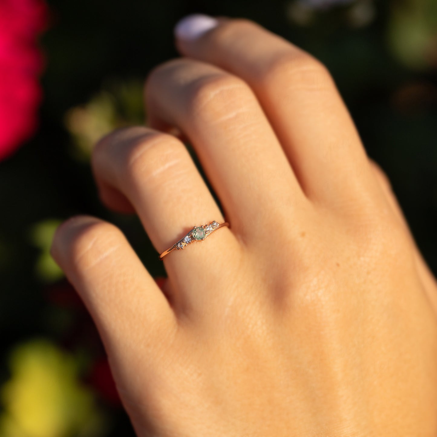 Rose Gold Moss Agate Promise Ring for Her