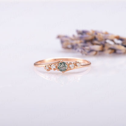 Rose Gold Moss Agate Promise Ring for Her