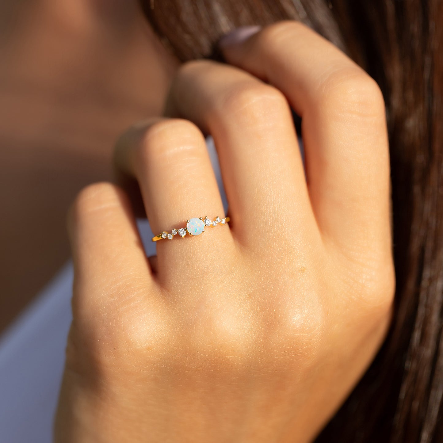 Dainty Opal Engagement Ring – Gold Plated