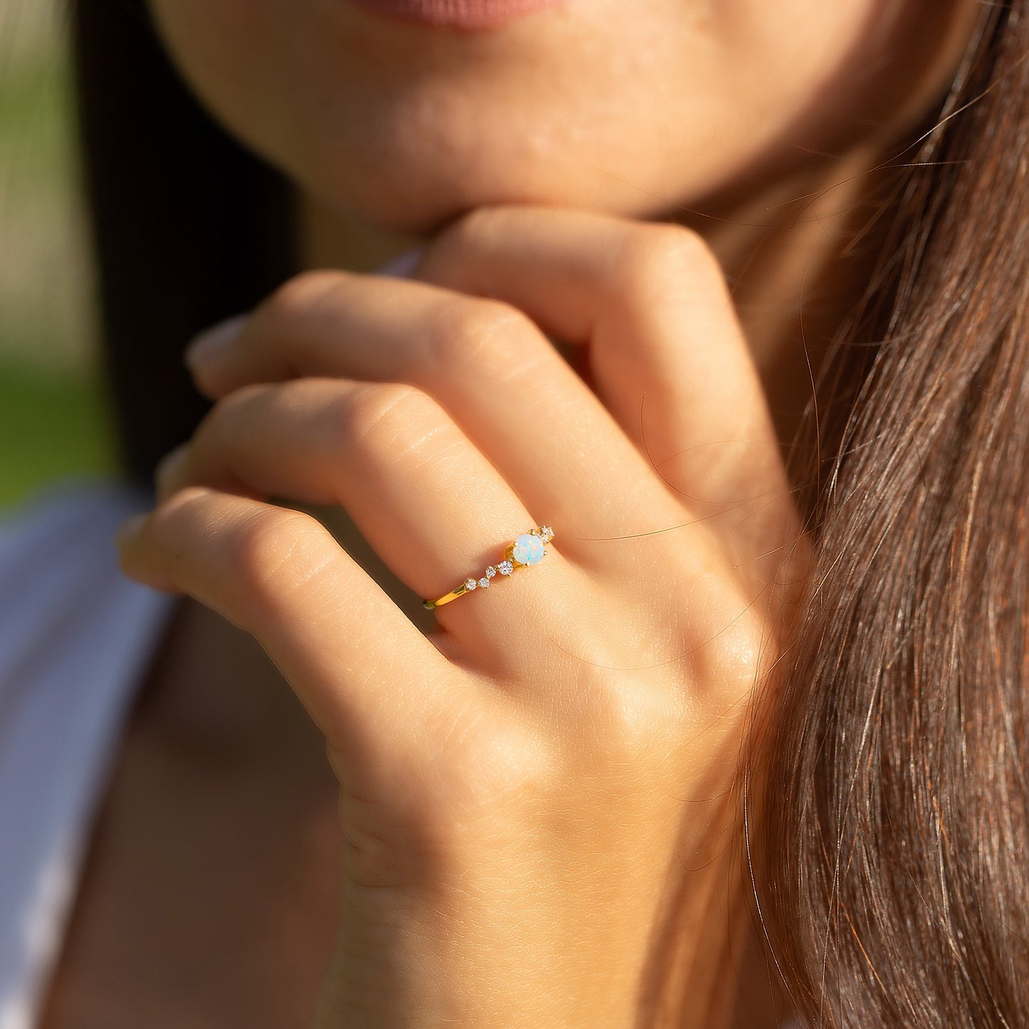 Dainty Opal Engagement Ring – Gold Plated