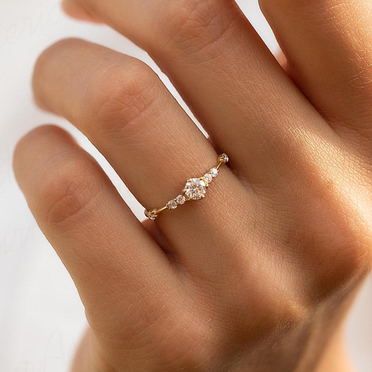 Minimalist 14K Gold CZ Engagement Ring