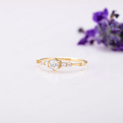 Minimalist 14K Gold CZ Engagement Ring