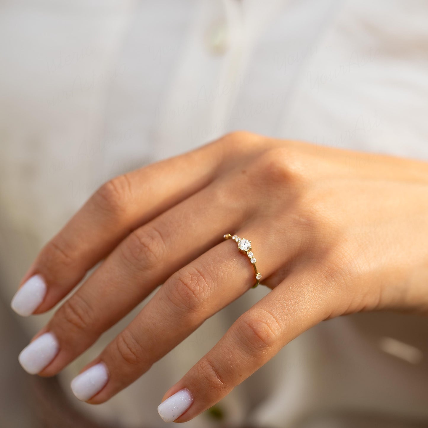 Minimalist 14K Gold CZ Engagement Ring