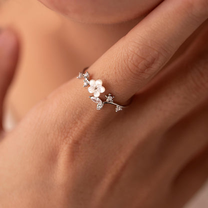 Birth Flower Ring, Mother of Pearl Sakura Rings, Adjustable Delicate Rings, Personalized Gift, Christmas Gifts, Birthday Anniversary Jewelry