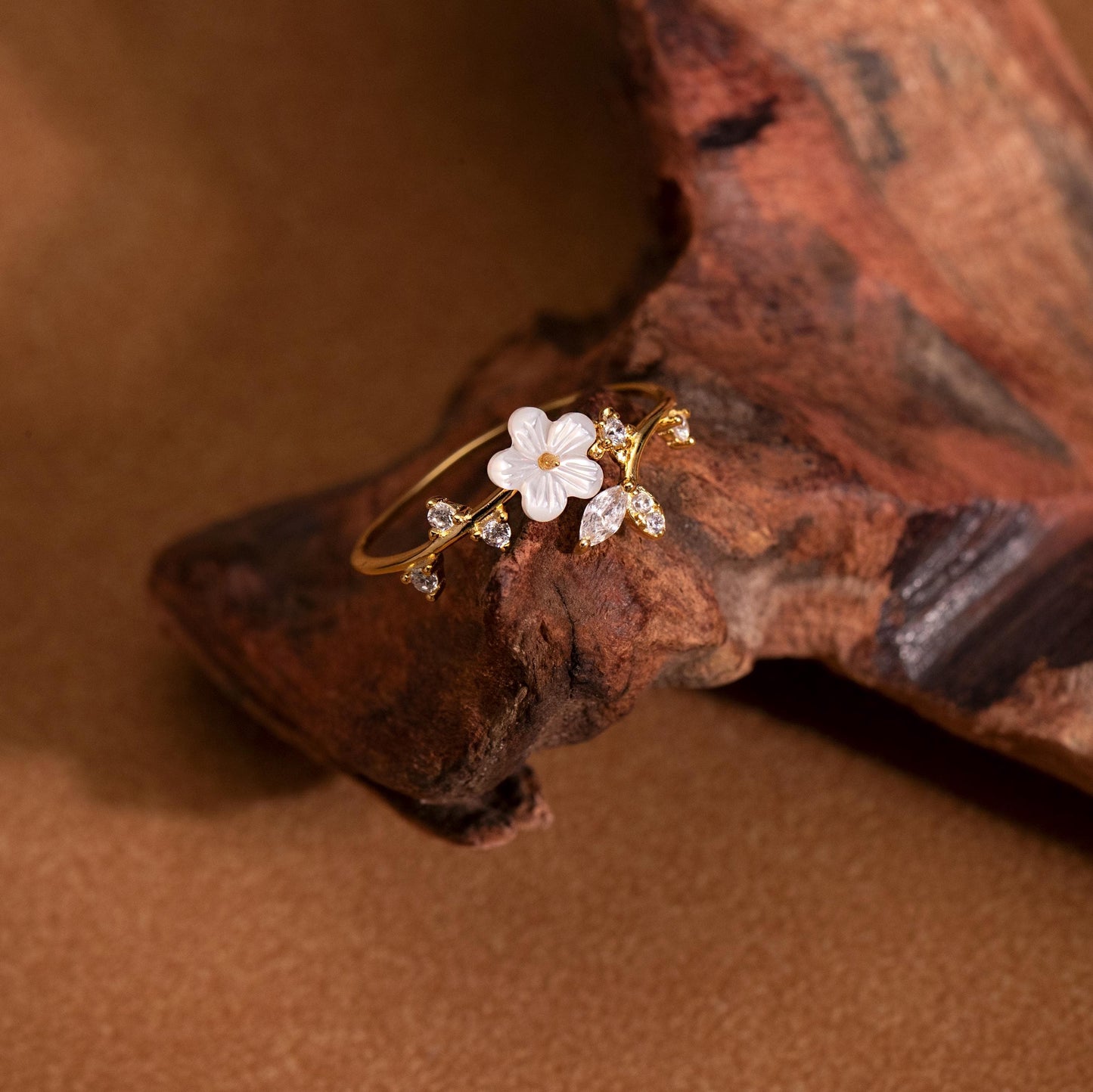 Birth Flower Ring, Mother of Pearl Sakura Rings, Adjustable Delicate Rings, Personalized Gift, Christmas Gifts, Birthday Anniversary Jewelry