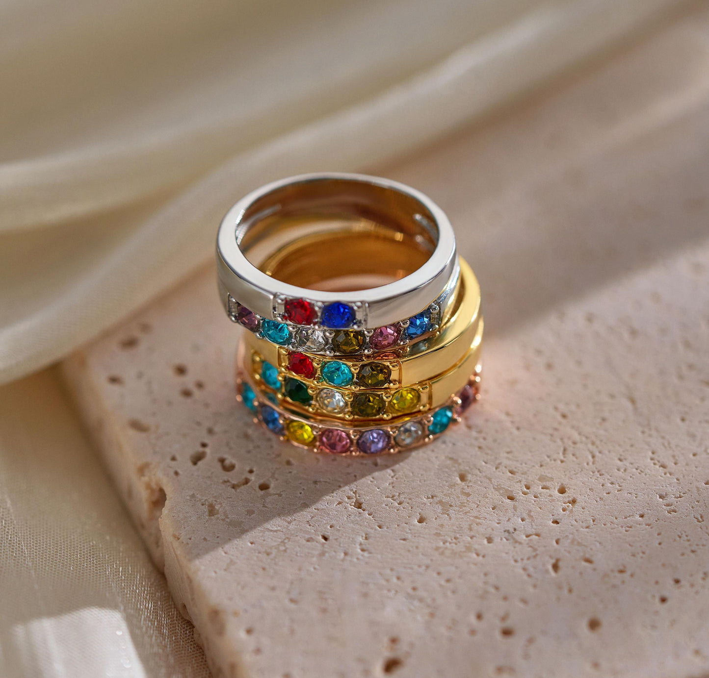 Birthstone Ring, Dainty Stackable Gemstone Band, Minimalist Gemstone Ring, Anniversary Gift, Gift for Mom, Gift for Her
