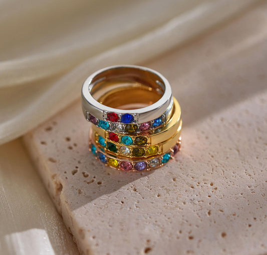 Birthstone Ring, Dainty Stackable Gemstone Band, Minimalist Gemstone Ring, Anniversary Gift, Gift for Mom, Gift for Her