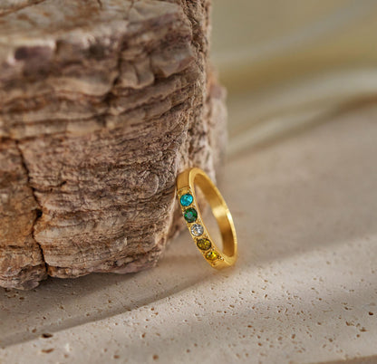 Birthstone Ring, Dainty Stackable Gemstone Band, Minimalist Gemstone Ring, Anniversary Gift, Gift for Mom, Gift for Her